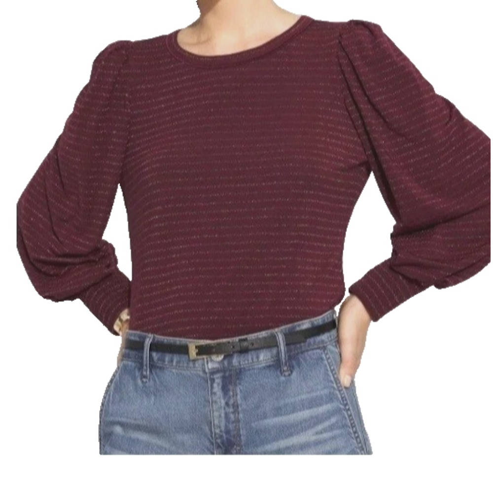 White House Black Market Burgundy Puff-Sleeve Knit Top